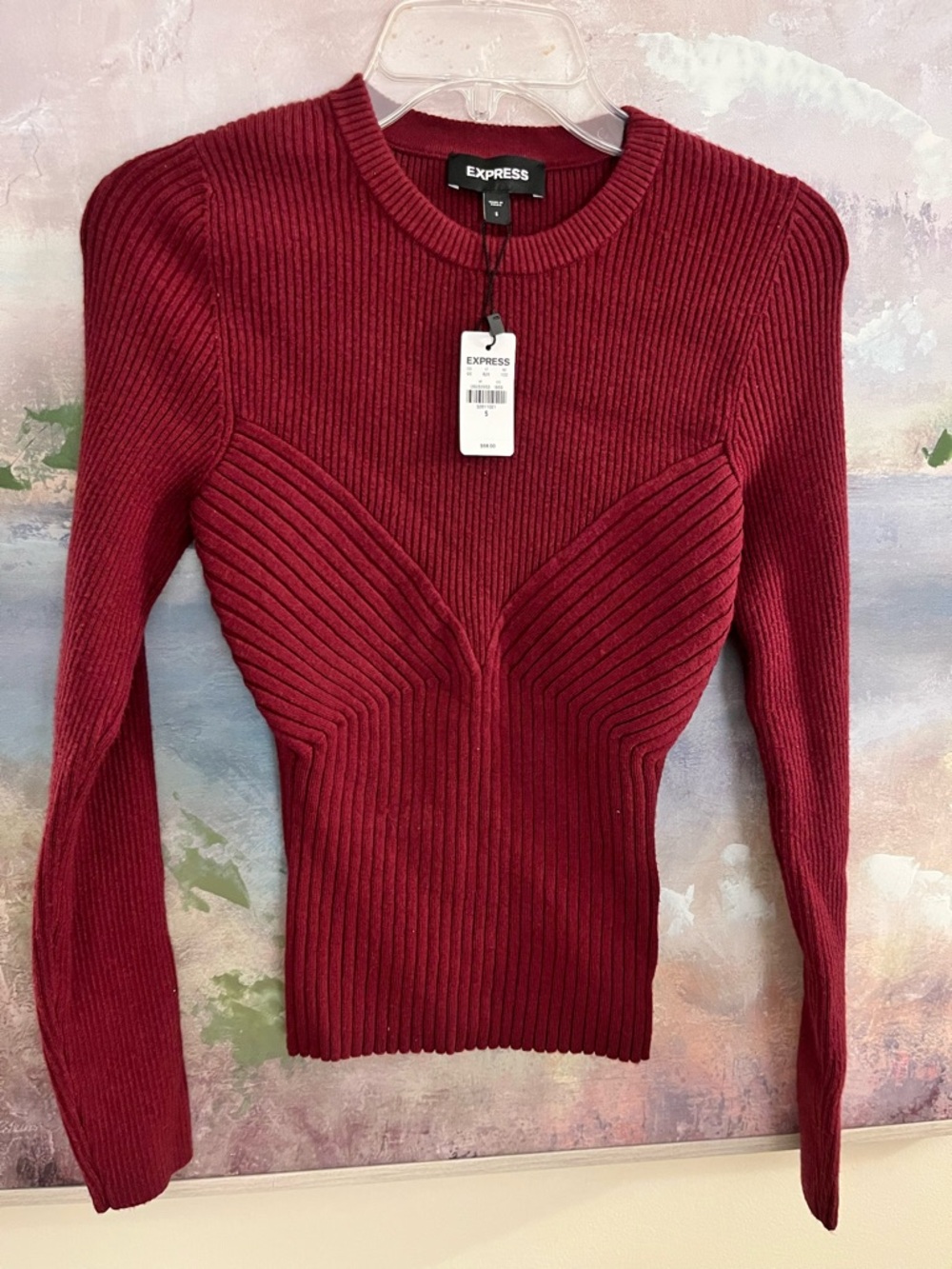 Express Ribbed Sculpted Sweater in Burgundy